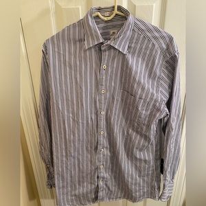 Peter Millar Purple White Stripe Long Sleeve Button Shirt Mens Medium M L/S